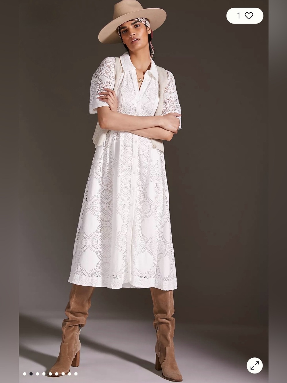 Anthropologie Maeve White Eyelet Midi Shirt Dress Size US 4 / UK 8 / EU 36